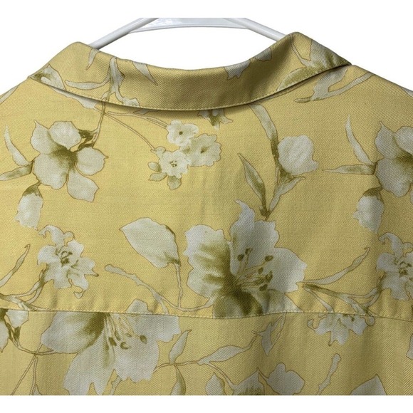 Jos A Bank Hawaiian Shirt Mens Large Yellow White Flowers Silk Relaxed Aloha - Picture 11 of 11